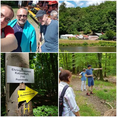 Sommerimpressionen bei Katzenfurt - unten rechts: Horst Clößner bei Erläuterungen